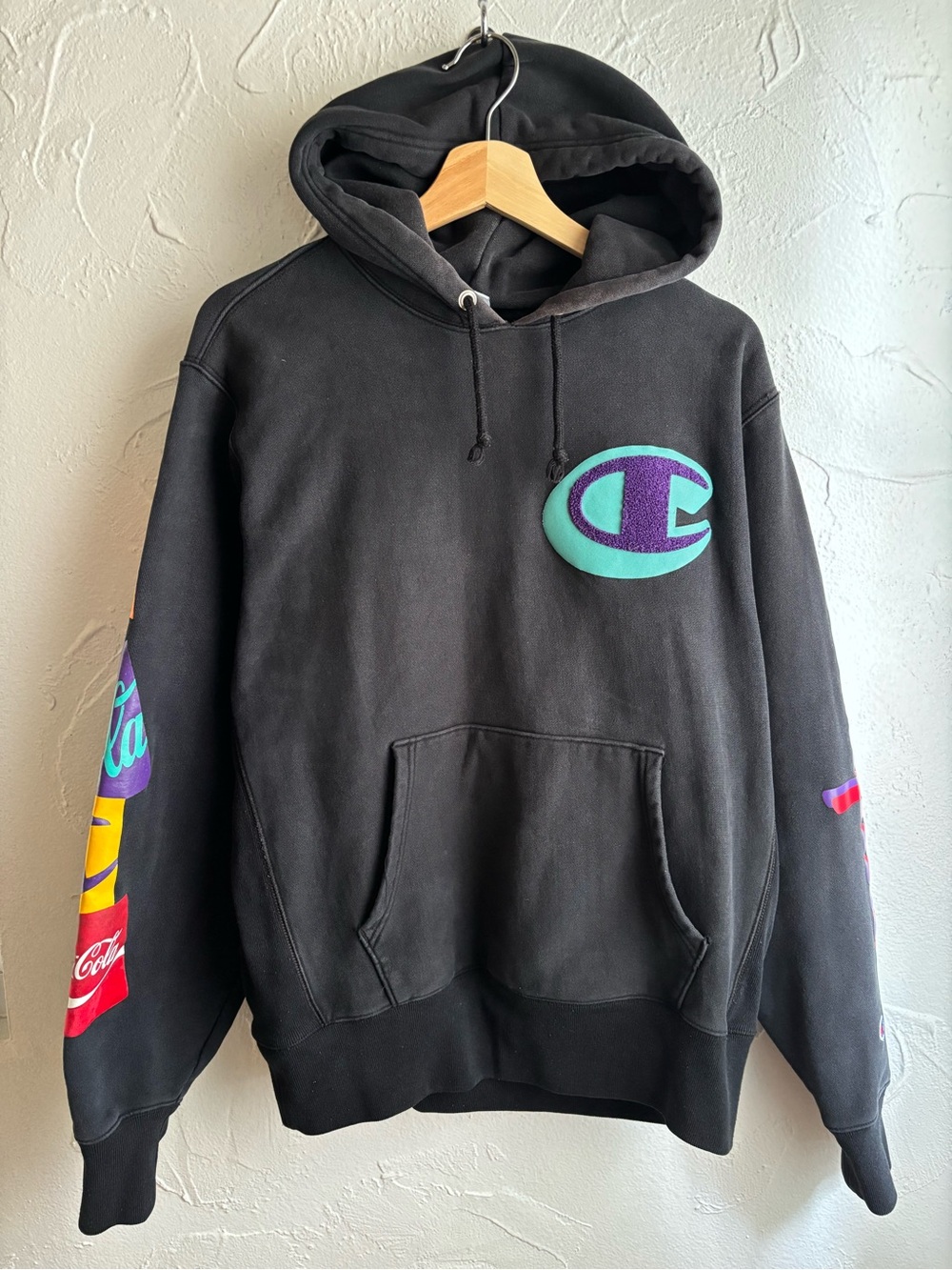 Champion X Coca Cola - Reverse Weave Hoodie “It’s The Real Thing” Large Black